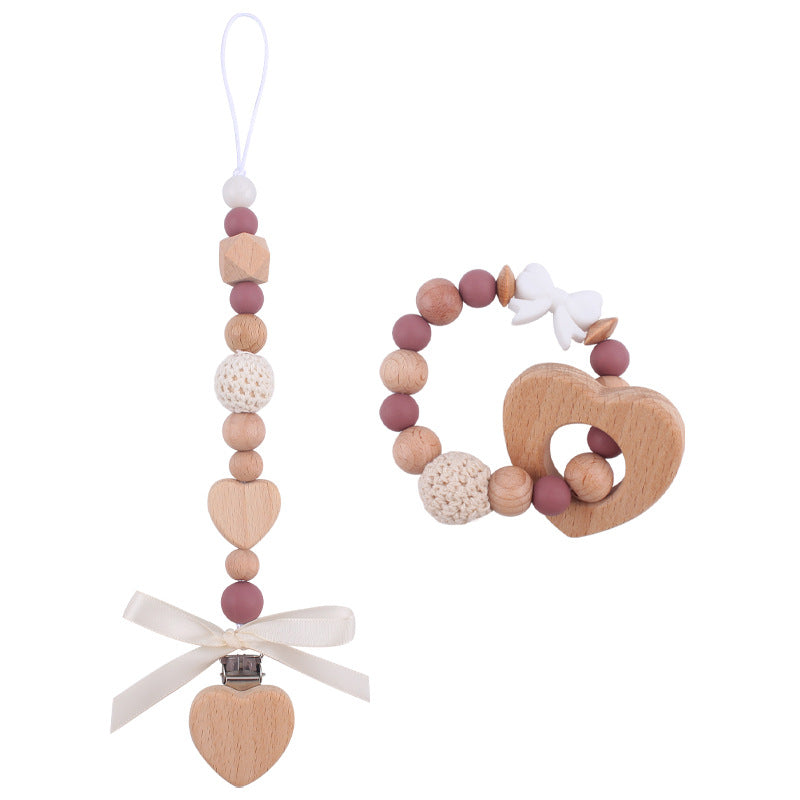 Wholesale Baby Handmade Bow Pacifier Chain Comfort Teether Bracelet Toy Two-piece Set